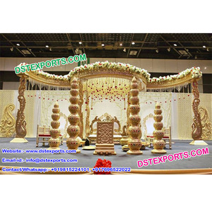 Peacock Design Sculpture sur bois Mandap Set Antique Design Dernier Mandap en bois Mandap traditionnel en bois fait à la main Mandap UK - Product Image 1
