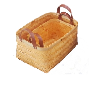 Cesta de bambú con asas de cuero, nuevo diseño, cesta de bambú, Vietnam - Product Image 1