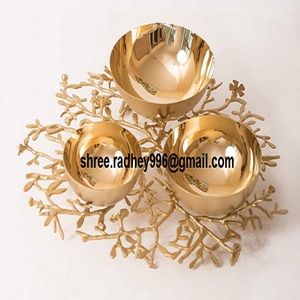 Cuenco 3 en 1 Ecológico Hecho a Mano de Metal Vintage con Diseño de Ramitas, Latón Dorado, Embalaje en Cartón, Shree Radhey - Product Image 1