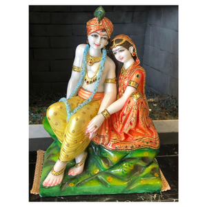 Statue en marbre blanc, artisanal, décoration peinte - Product Image 1