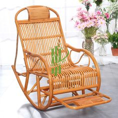 Chaise de style ange Vgreenart sculptée à la main en bambou naturel et rotin sculpture de chaise de qualité supérieure - Product Image 3