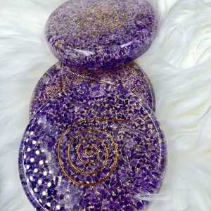 Natural Amethyst Orgone Round <b>Coaster</b>, Handmade Orgonite Crystal <b>Drink</b> <b>Coaster</b> for Healing, Reiki & Home Decor - Product Image 5