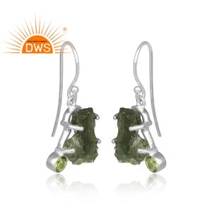 Boucles d'oreilles pendantes en argent 925 sterling, pérpidon naturel et pierre précieuse brute, fabrication de bijoux - Product Image 2