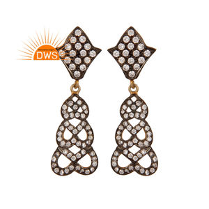 Pave Set Cubic White Zircon Earrings Gold Plated Designer Silver Dangle Drop Earrings Trendy Fashion Jewelry Manufacturer - Product Image 1