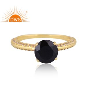 แหวนพลอยเพชรพลอยอัญมณีโซลิแทร์สีขาวสีดำและสีเงินสเตอริ925 - Product Image 2