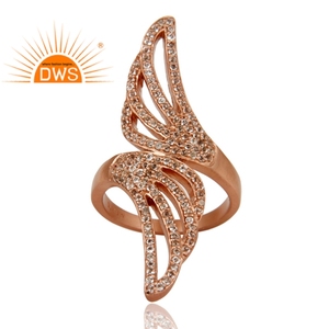Anillo de plata de primera ley y topacio blanco para mujer, sortija, plata esterlina 925, chapado en oro rosa - Product Image 3