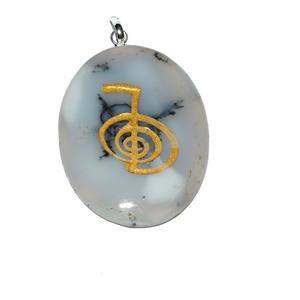 Pendentif en cristal pour femmes, disque en tartan, Reiki - Product Image 1