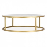 Table Basse Rectangulaire en Laiton Polonais et Verre