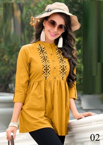 Kurta Style เสื้อคอตตอนปักลายสำหรับผู้หญิง,เสื้อคอตตอน/แฟนซีแขนยาวดีไซน์สวยแบบเฉพาะ - Product Image 2