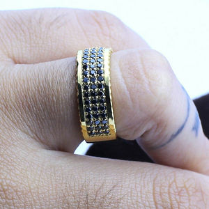 Anillo de boda de media eternidad con diamantes negros naturales de 2 quilates para hombre, banda de eternidad de diamantes de oro amarillo de 14K, anillo de hombre de 14K sólido - Product Image 3