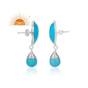 Pendientes de plata de ley 925 con diseño de pera, joyería fina con piedras preciosas naturales de color turquesa, en oro de 18k, para venta al por mayor - Product Image 3