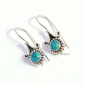 Wholesale Trendy 925 <b>Sterling</b> <b>Silver</b> Boho Earrings Exquisite Natural Turquoise Gemstone Drop Dangle Design for Wedding Party - Product Image 1