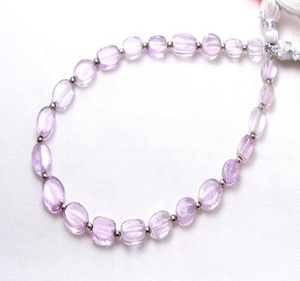 Perles en pierre de Kunzite rose naturelle de 8 pouces de forme ovale plane - Product Image 2