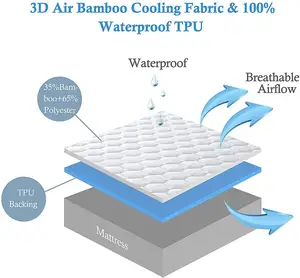 واقي المرتبة 100% غطاء مقاوم للماء ، جميع مواسم شرشف التبريد غطاء مرتبة بامبو سادة يناسب يصل 8-21 بوصة الملك حجم