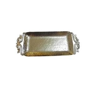 Plateau de service indien fait à la main de forme rectangulaire orné de brillant et lisse plaqué argent avec des poignées dorées plateau de service - Product Image 4