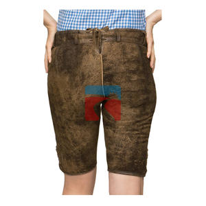Pantalones Cortos Bávaros de Alta Calidad para Mujer, Disfraz Original de Oktoberfest Alemán, Lederhosen Rojos con Patrón de Gamuza Resistente al Viento - Product Image 2
