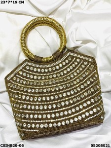 Beaded Evening Bag With Gold Ring Handle Sparkling <b>Black</b> Frame Style Elegant Party Handbag - Product Image 4