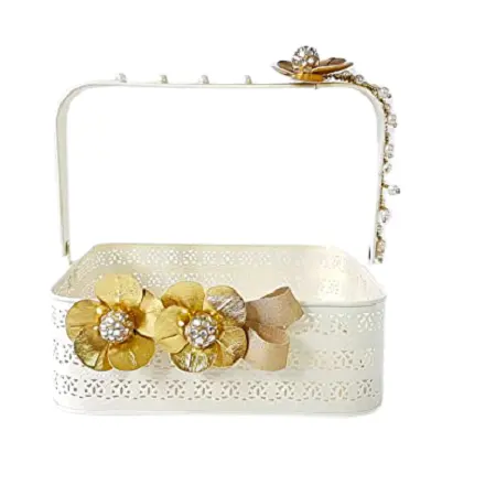 Высококачественная индивидуальная металлическая подарочная корзина ручной работы, белая цветная Свадебная подарочная корзина