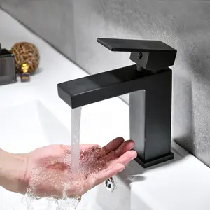 Robinet mitigeur d'eau à trou unique, mitigeurs de lavabo de salle de bains noir