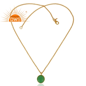 Collier avec pendentif en calcédoine verte, pierre précieuse, en or 18k, chaîne en argent massif, fabrication de bijoux - Product Image 2