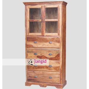 Armoire de rangement moderne en bois massif, vitrine pour cuisine, armoire de rangement pour salon, placard à 4 tiroirs et 2 portes, fabrication artisanale - Product Image 4