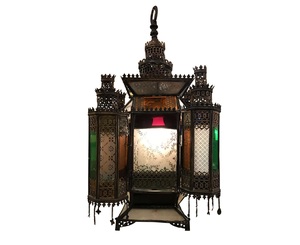 Lámpara de Metal colgante marroquí de alta calidad, nueva linterna decorativa hecha a mano, paneles de vidrio multicolores para el hogar, Navidad, boda - Product Image 1