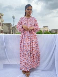 Vestido largo elegante de manga larga con estampado Floral para mujer, informal, Vintage, 100% algodón, cintura Natural con fajas, lavable, venta al por mayor - Product Image 4