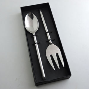 Juego de servidores de ensalada Servidor de ensalada de acero inoxidable y madera con elegantes asas hechas a mano accesorios de cocina utensilios de cocina - Product Image 4