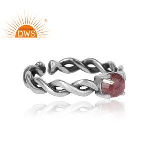Twisted Silver Wire Designer Ring Wholesale Prong Set Pink Tourmaline Gemstone Solitaire Ring Jewelry Supplier - Product Image 3