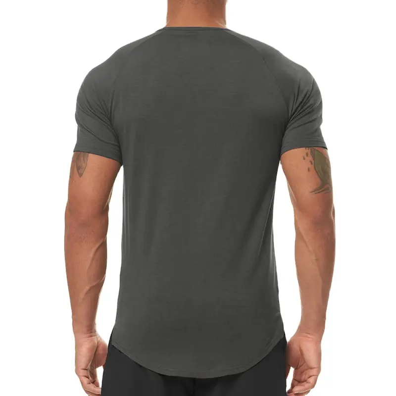 Großhandel Custom Plain Fitness 220g/m² Polyester Spandex Stoff Fit Männer Curve Saum T-Shirt