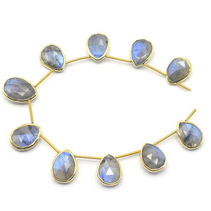 <b>Labradorite</b> Pear Shape Silver Bezel 17 to 19 MM Gold Plated Top Side Drilled 10 Beads Strand - Product Image 4