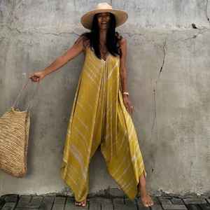 Mono sin mangas con tinte de corbata Floral para mujer, mono tejido transpirable hasta el suelo con cintura Natural para festivales, novedad - Product Image 1