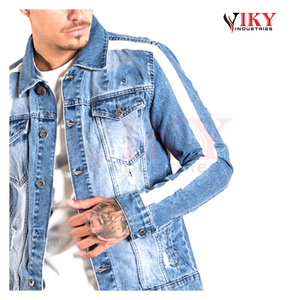 Conception personnalisée de l'usine OEM veste en jean denim délavé au soleil Streetwear veste en jean vintage avec broderie en strass pour hommes - Product Image 5