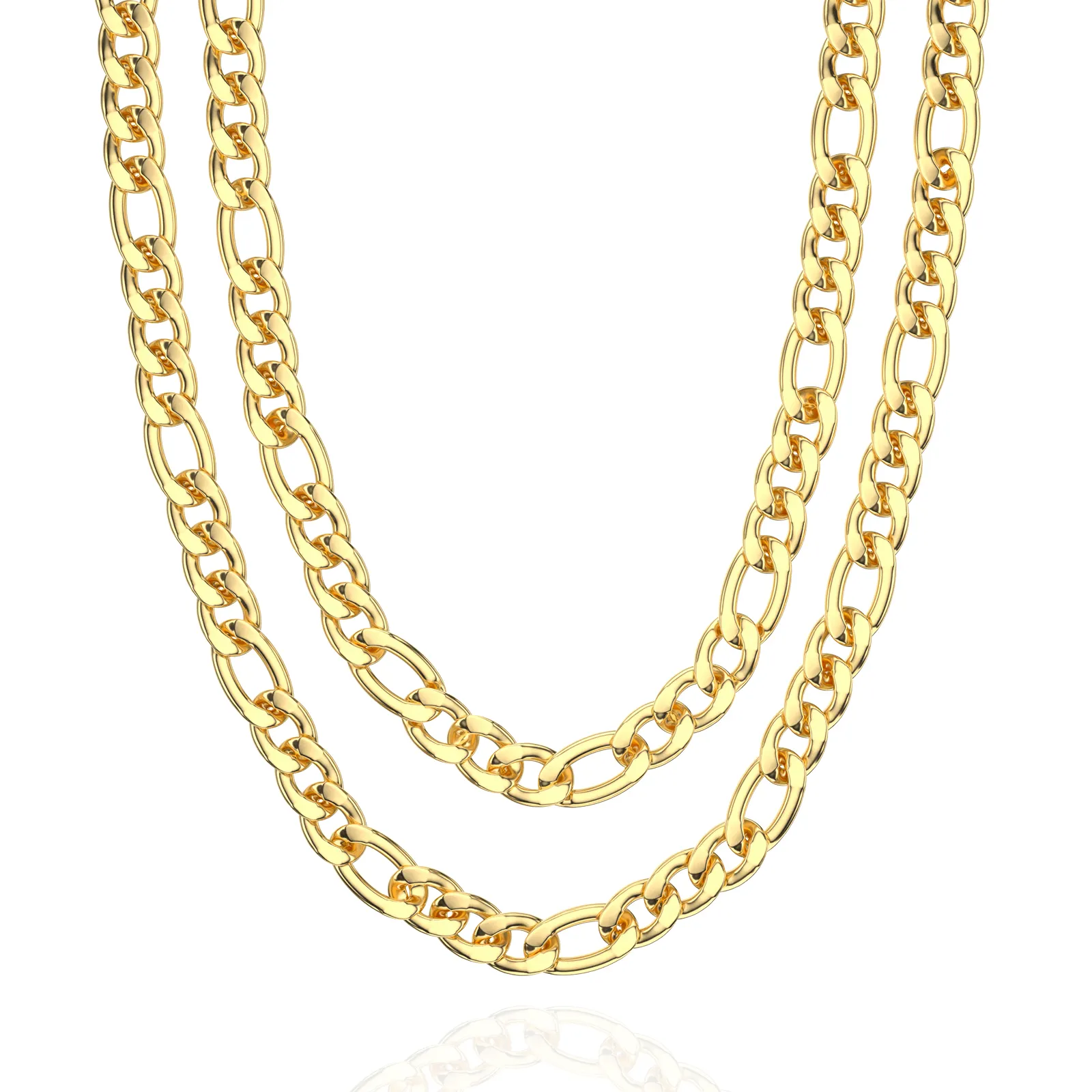 Creative Hip Hop Gold Plated Figaro link chain Jewelry for Men Women Chain Two Layered Thick Chain Linked Necklace