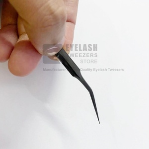 Pinzas de pestañas clásicas de acero inoxidable con aislamiento negro de 14cm de alta calidad con punta curva, extensión de pestañas de fibra de etiqueta personalizada - Product Image 3