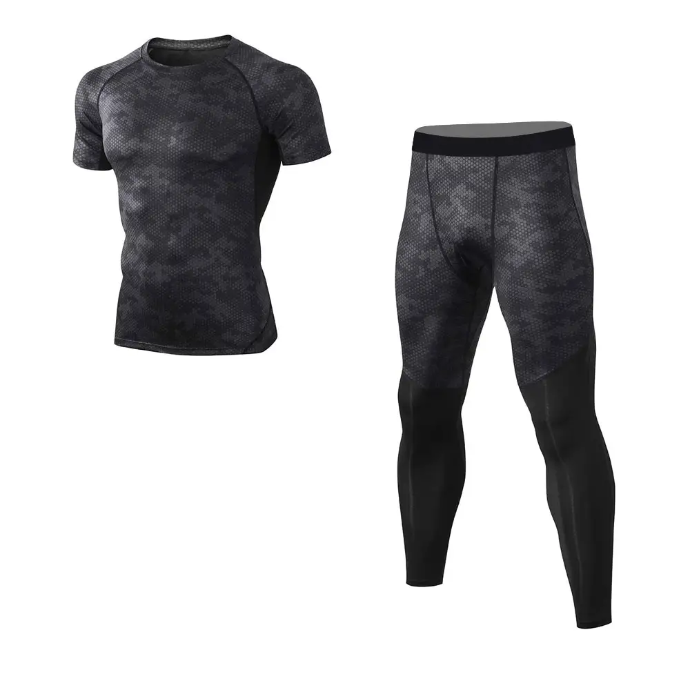 Gaf Mannen Workout Set Compressie Shirt En Broek Sets | Top Selling Lange Mouwen Sport Strakke Basislaag Compressie pak Set