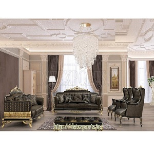 Juego de Sofás de Madera de Teca Moderna Tallada a Mano en Negro y Dorado, Duradero, Tamaño Personalizado, Lujoso - Product Image 1