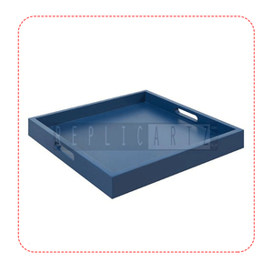 Luxury Blue Wooden Art Deco Multi-functional Serving Tray | Square Decorative Coffee <b>Table</b> Ottoman <b>Vanity</b> Organizer Decor - Product Image 1