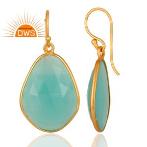 Aqua Chalcedony Gemstone <b>Earrings</b> 14k <b>Gold</b> Plated Jewelry 925 Sterling Silver <b>Dangle</b> <b>Earrings</b> Manufacturer Classic Collection - Product Image 3