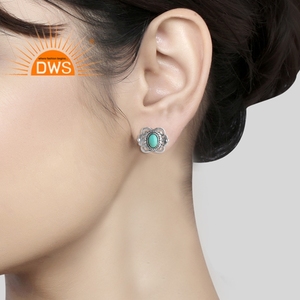Bohemia Design Oxidized 925 Sterling Silver Bezel Setting <b>Earrings</b> Arizona <b>Turquoise</b> Gemstone Women's Unisex <b>Stud</b> Party Gift - Product Image 4