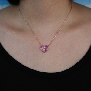 Collier pendentif cœur œil du diable rose ajouré, bijou mignon et charmant pour petite amie - Product Image 5