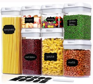 Lot de 7 récipients de stockage hermétiques pour aliments-Conteneurs d'organisation de cuisine et de garde-manger-Cuisine en plastique transparent sans BPA