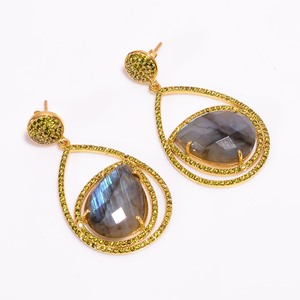 Vintage Natural Labradorite Peridot Designer Gemstone Drop <b>Earring</b> 925 Sterling <b>Silver</b> 18K Gold Plated for <b>Weddings</b> Party - Product Image 3