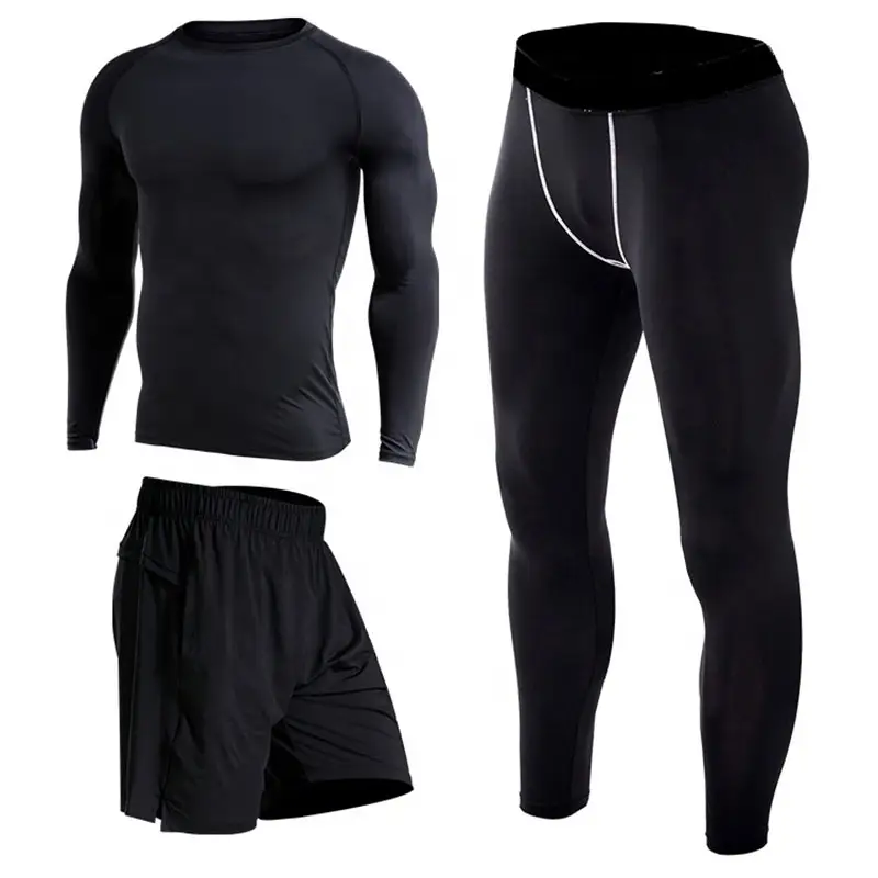Mens Compression Tights Shirt Top Shorts Sets Fitness Apparel Gym Outdoor Running Compression Pants Shirt