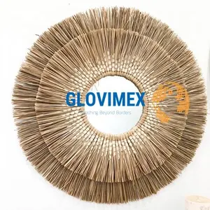 2020 New Collection Gorgeous Woven Sunburst Eye Cane Seagrass Mirror Wall Mirror Home Decoration From Vietnam