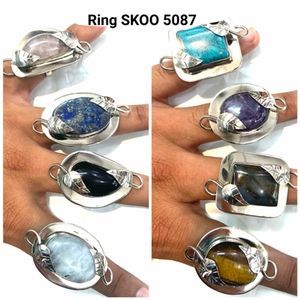 100 pc/lot, venta al por mayor, anillos de piedra Natural para mujer, lote de mezcla, anillos de forma ovalada bohemios a granel Vintage, anillos de piedra grande turquesa de estilo mixto - Product Image 2