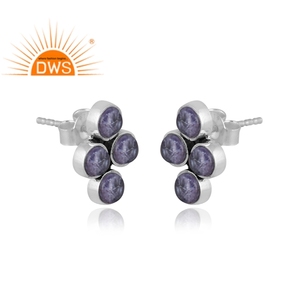 Boucles d'oreilles clous en argent sterling 925 oxydé avec pierre précieuse naturelle Tanzanite, fabricant de bijoux indiens - Product Image 3