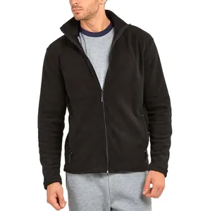 Zipper Polar Fleece Jacket Plain Warm Outwear Stand Collar Full Zip-Up Jacket Adult Plain black men's polar fleece jackets