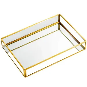 Ksn Trong; 34648 Hình Chữ Nhật Vàng Gương Khay Phục Vụ Kim Loại Thủy Tinh Đồng Nâu Sóng Hộp Trang Trí 10 Ngày 50Pcs Phục Vụ Khay - Product Image 1
