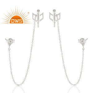 Boucles d'oreilles en pierres précieuses arc-en-ciel, fournisseur de bijoux, argent sterling 925, longue chaîne, boucles d'oreilles à clip, collection classique - Product Image 3
